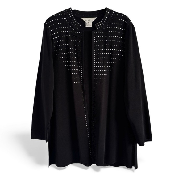 EXCLUSIVELY MISOOK BLACK JEWELED OPEN LONG SLEEVED KNIT JACKET CARDIGAN SZ M - Picture 2 of 3